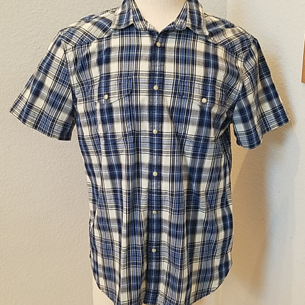 Lucky Brand Mens Plaid Short Sleeve Shirt Large